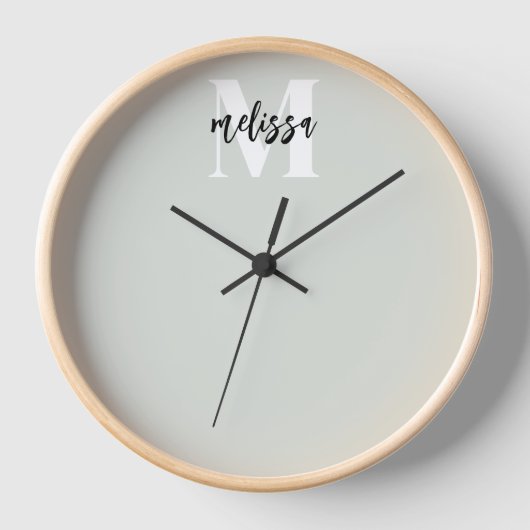Monogram Script Calligraphy Sage Green Clock Uhr (Vorderseite)