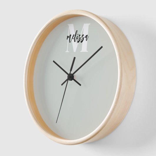 Monogram Script Calligraphy Sage Green Clock Uhr (Winkel)
