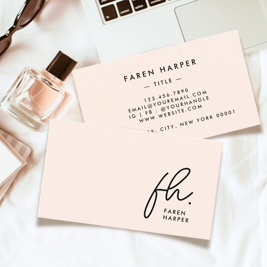 Monogram Script Chic Blush Pink Einfache Elegant Visitenkarte