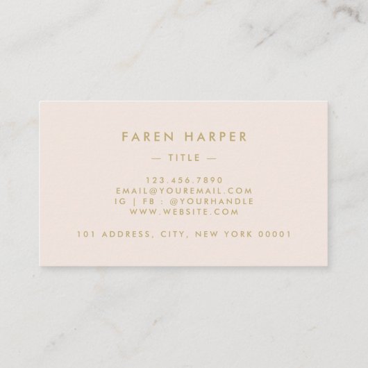 Monogram Script Chic Blush Pink Gold Einfach Visitenkarte (Rückseite)