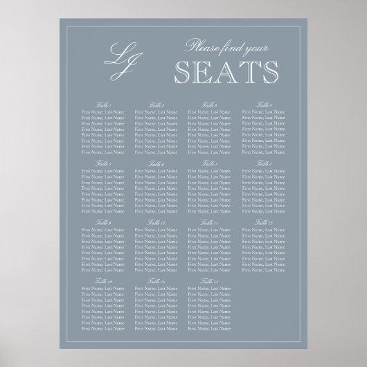 Monogram Script Dusty Blue Modern Wedding Sees Poster (Vorne)