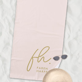 Monogram Script Einfach Chic Blush Gold Mit Monogr Strandtuch
