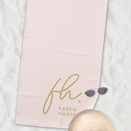Monogram Script Einfach Chic Blush Gold Mit Monogr Strandtuch
