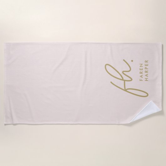 Monogram Script Einfach Chic Blush Gold Mit Monogr Strandtuch (Vorderseite)