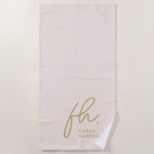 Monogram Script Einfach Chic Blush Gold Mit Monogr Strandtuch (Vorderseite)