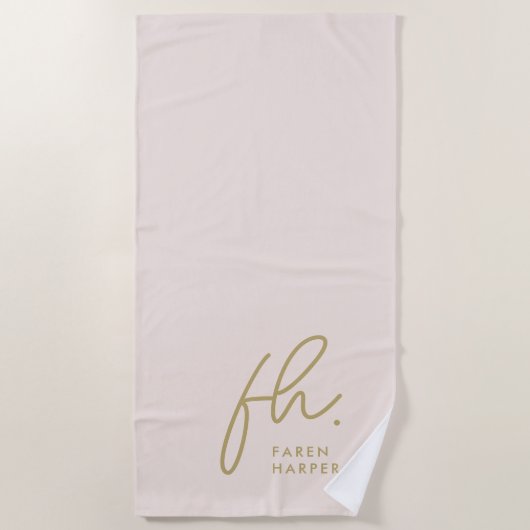 Monogram Script Einfach Chic Blush Gold Mit Monogr Strandtuch (Vorderseite)