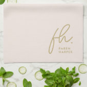 Monogram Script Einfach Minimal Elegant Blush Gold Geschirrtuch (Gefaltet)