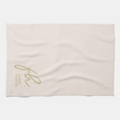 Monogram Script Einfach Minimal Elegant Blush Gold Geschirrtuch (Horizontal)