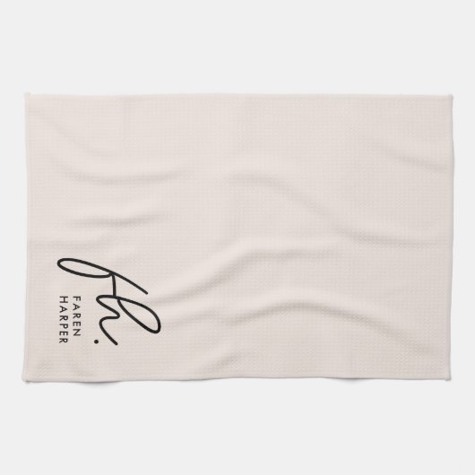 Monogram Script Einfach Minimal Eleganush Geschirrtuch (Horizontal)