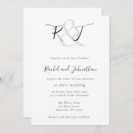 Monogram Script Einfache Einladung zum Hochzeitsfe (Vorne/Hinten)