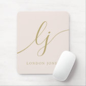 Monogram Script Elegane Feminine Blush Pink Gold Mousepad (Mit Mouse)