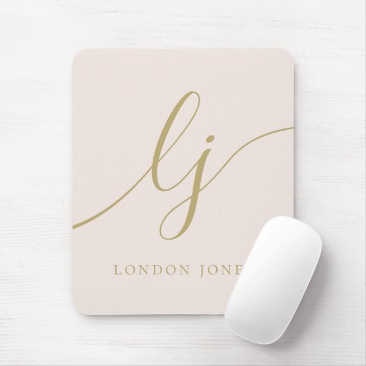 Monogram Script Elegane Feminine Blush Pink Gold Mousepad (Mit Mouse)