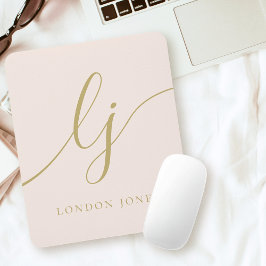 Monogram Script Elegane Feminine Blush Pink Gold Mousepad