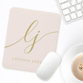 Monogram Script Elegane Feminine Blush Pink Gold Mousepad