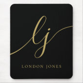Monogram Script Eleganine Feminine Black Gold Cust Mousepad (Vorne)