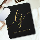 Monogram Script Eleganine Feminine Black Gold Cust Mousepad