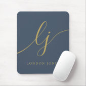 Monogram Script Eleganine Feminine Navy Blue Gold Mousepad (Mit Mouse)