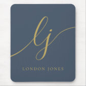 Monogram Script Eleganine Feminine Navy Blue Gold Mousepad (Vorne)