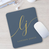 Monogram Script Eleganine Feminine Navy Blue Gold Mousepad