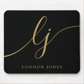 Monogram Script Elegant Black Gold Feminine Mousepad (Vorne)