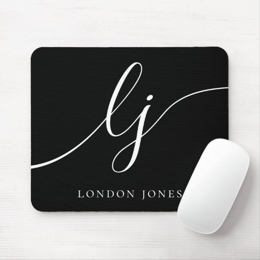 Monogram Script Elegant Feminine Chic Black Mousepad (Mit Mouse)