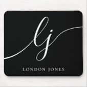 Monogram Script Elegant Feminine Chic Black Mousepad (Vorne)
