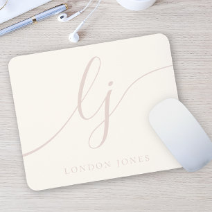 Monogram Script Elegant Feminine Elfenbeinfarben R Mousepad