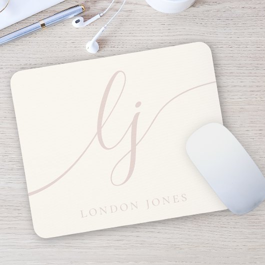Monogram Script Elegant Feminine Elfenbeinfarben R Mousepad