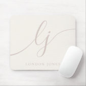 Monogram Script Elegant Feminine Elfenbeinfarben R Mousepad (Mit Mouse)