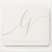 Monogram Script Elegant Feminine Elfenbeinfarben R Mousepad (Vorne)