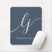 Monogram Script Elegant Feminine Navy Blue Mousepad (Mit Mouse)