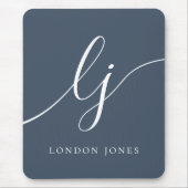 Monogram Script Elegant Feminine Navy Blue Mousepad (Vorne)