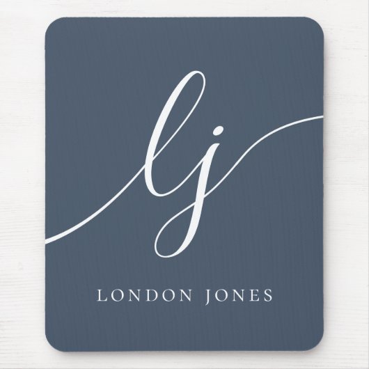 Monogram Script Elegant Feminine Navy Blue Mousepad (Vorne)