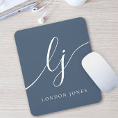 Monogram Script Elegant Feminine Navy Blue Mousepad