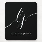 Monogram Script Elegant Feminine Schwarz-weiß Mousepad (Vorne)