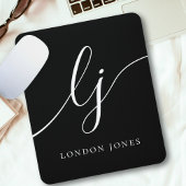 Monogram Script Elegant Feminine Schwarz-weiß Mousepad