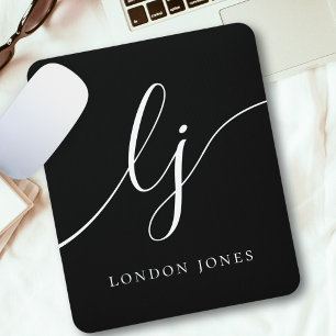 Monogram Script Elegant Feminine Schwarz-weiß Mousepad