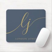 Monogram Script Elegant Navy Blue Gold Feminine Mousepad (Mit Mouse)