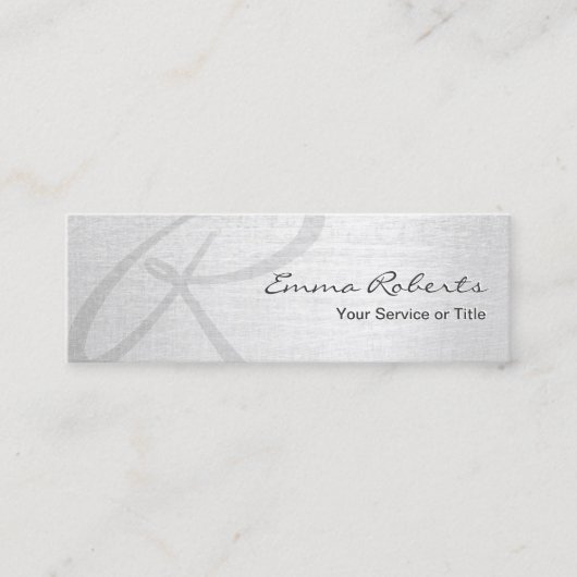 Monogram Script Elegant Silver Mini Visitenkarte (Vorderseite)