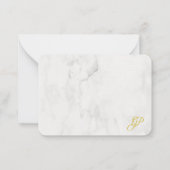 Monogram Script Elegant White Marble Template Mitteilungskarte (Rückseite)