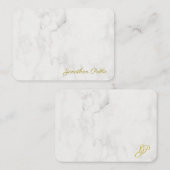Monogram Script Elegant White Marble Template Mitteilungskarte (Vorne/Hinten)