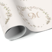 Monogram Script Elegant Wreath Wedding Geschenkpapier (Rolleneckpunkt)