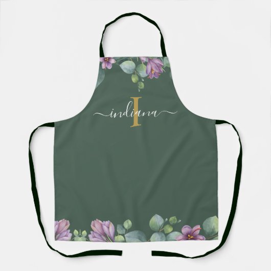 Monogram Script Eucalyptus Botanischer Name Schürze (Vorderseite)