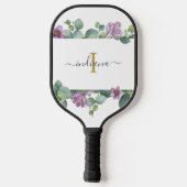 Monogram Script Eukalyptus Greenery Lila Pickleball Schläger (Rückseite)
