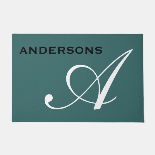 Monogram Script Family Name Minimalistisch Modern Fußmatte (Vorderseite)