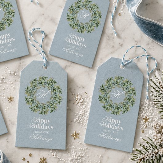 Monogram Script-Foto für die Aquarellfarben-Weihna Geschenkanhänger