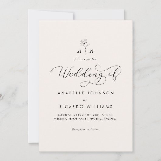 Monogram Script Foto QR Code Hochzeit der Elfenbei Einladung (Vorderseite)