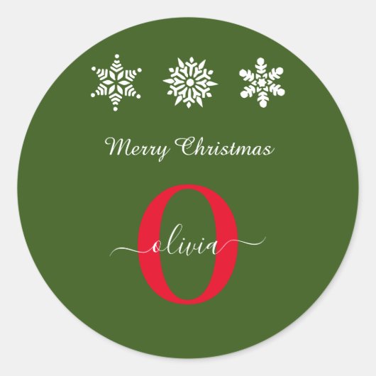Monogram Script Frohe Weihnachten Rot Grün Runder Aufkleber (Vorderseite)