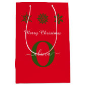 Monogram Script Frohe Weihnachten Rot Grün Weiß Mittlere Geschenktüte (Vorderseite)