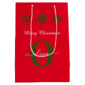 Monogram Script Frohe Weihnachten Rot Grün Weiß Mittlere Geschenktüte (Rückseite)